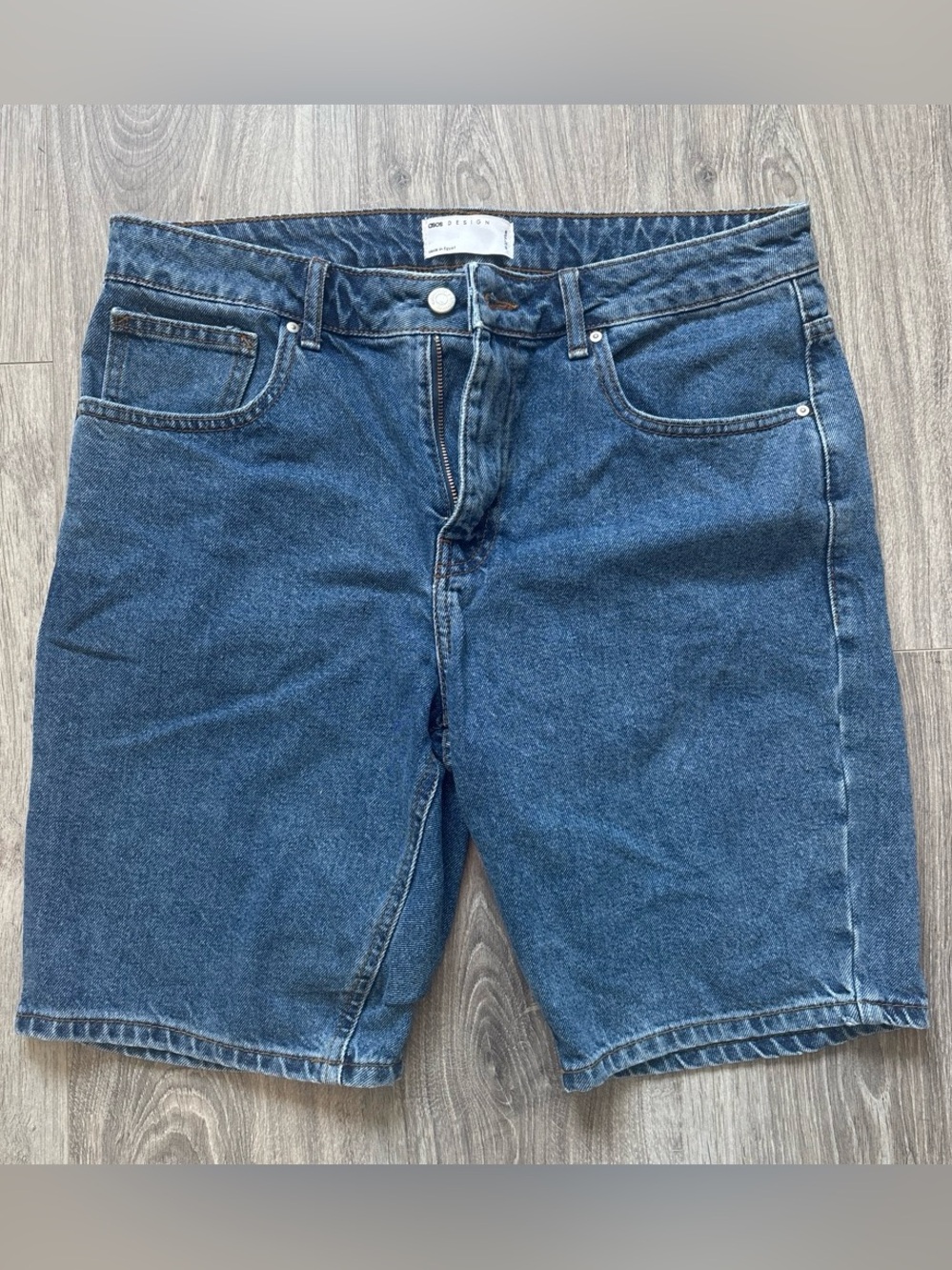 ASOS DESIGN classic rigid denim short in blue wash